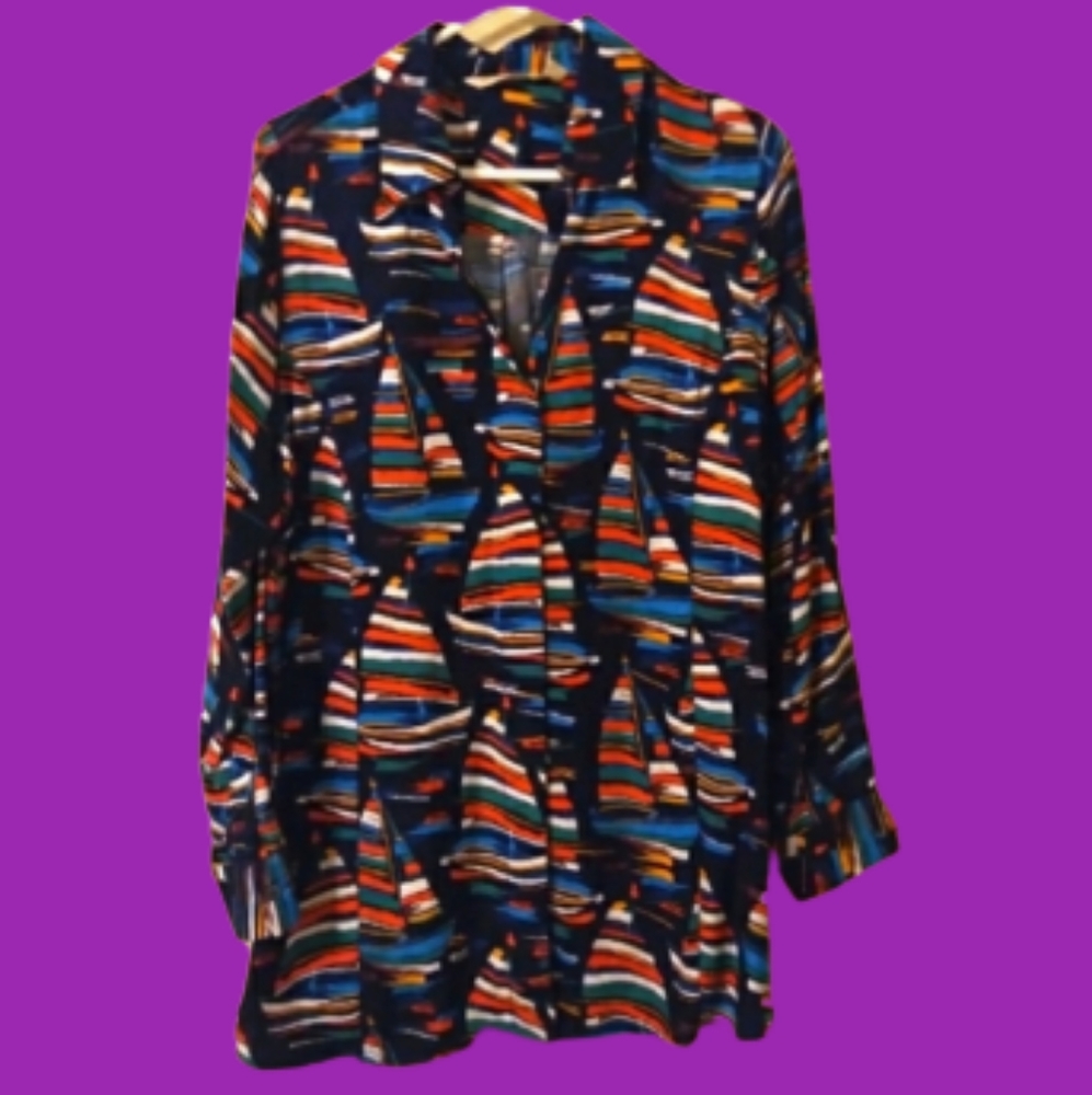 Soft Surroundings Sail Away Boat Print Shirt Size Large